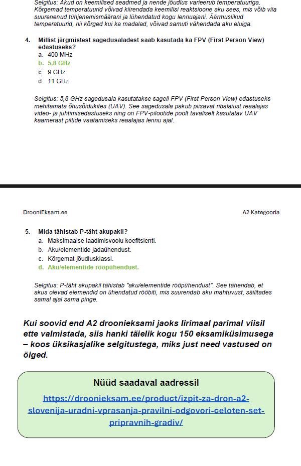 Drooni A2 Eksam - Ametlikud Küsimused & Kõik Vastused + Täielik Õppematerjal (ECAA, Eesti) - Image 6