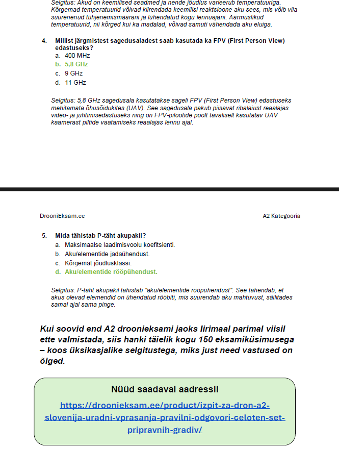 Drooni A2 Eksam - Ametlikud Küsimused & Kõik Vastused + Täielik Õppematerjal (ECAA, Eesti) - Image 6