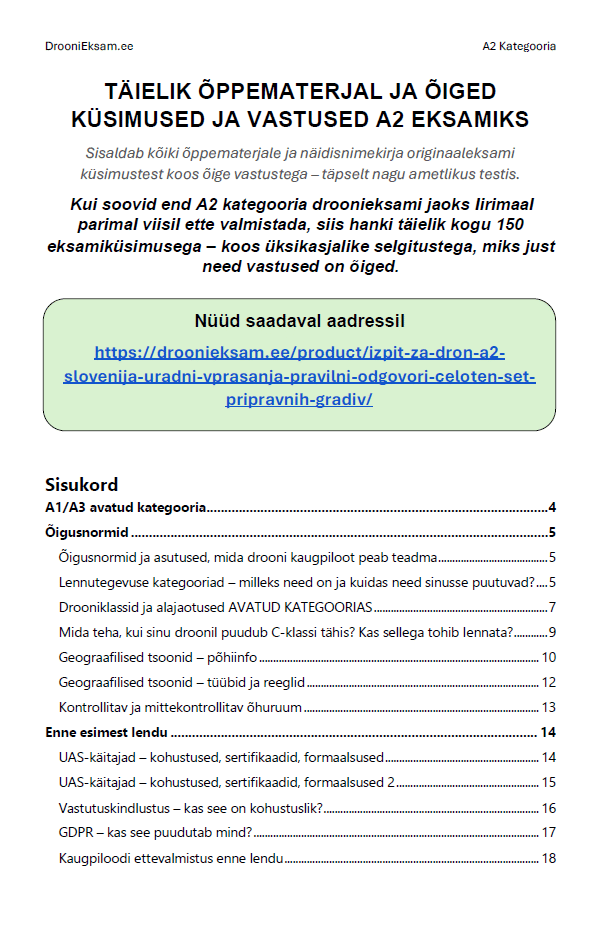 Drooni A2 Eksam - Ametlikud Küsimused & Kõik Vastused + Täielik Õppematerjal (ECAA, Eesti) - Image 4